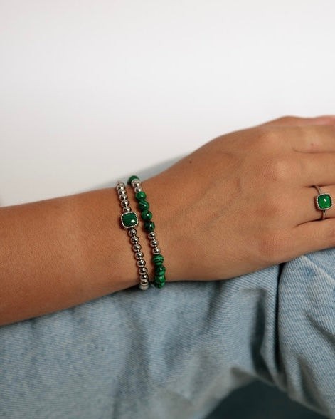 Malachiet armband goud/zilver