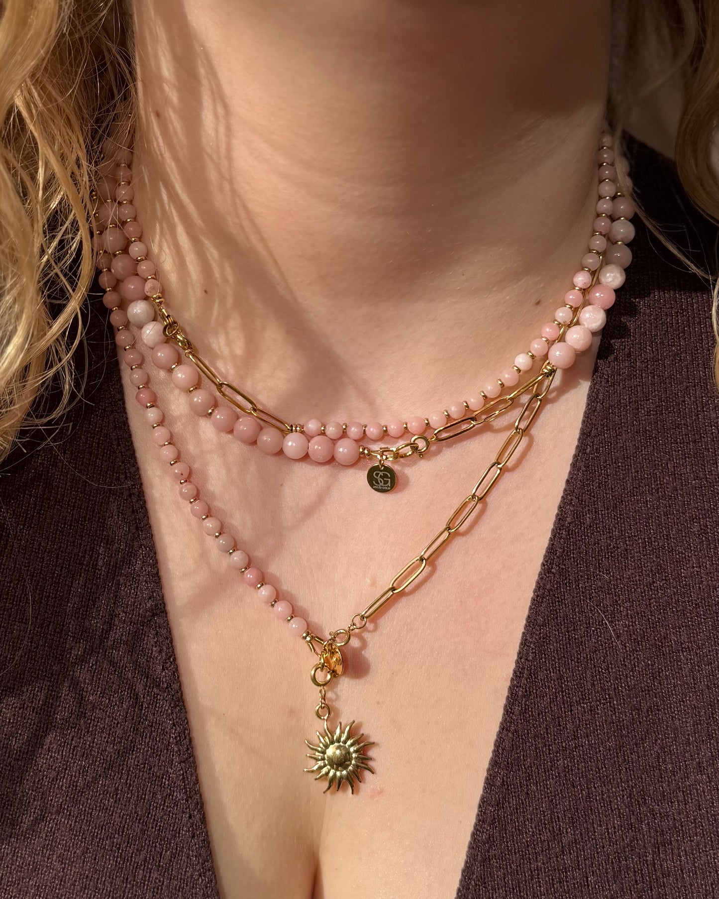 Solana ketting short Roze Opaal