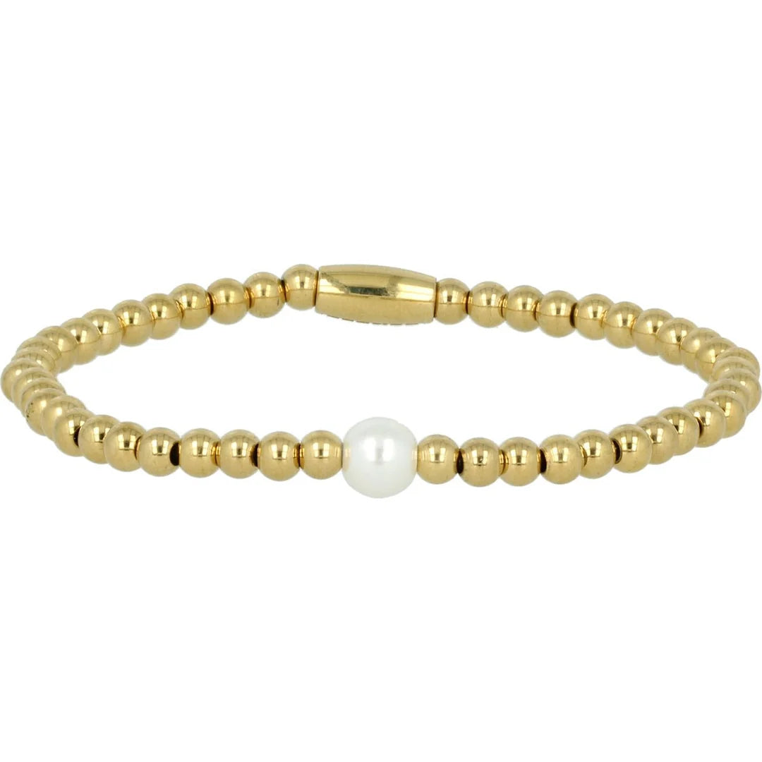 Gouden Kralenarmband met witte parel