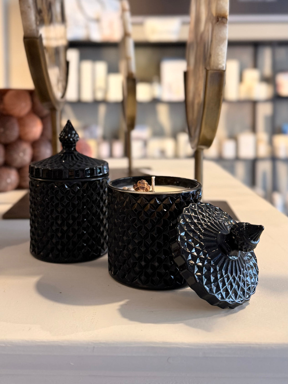 Geurkaars glas met deksel zwart