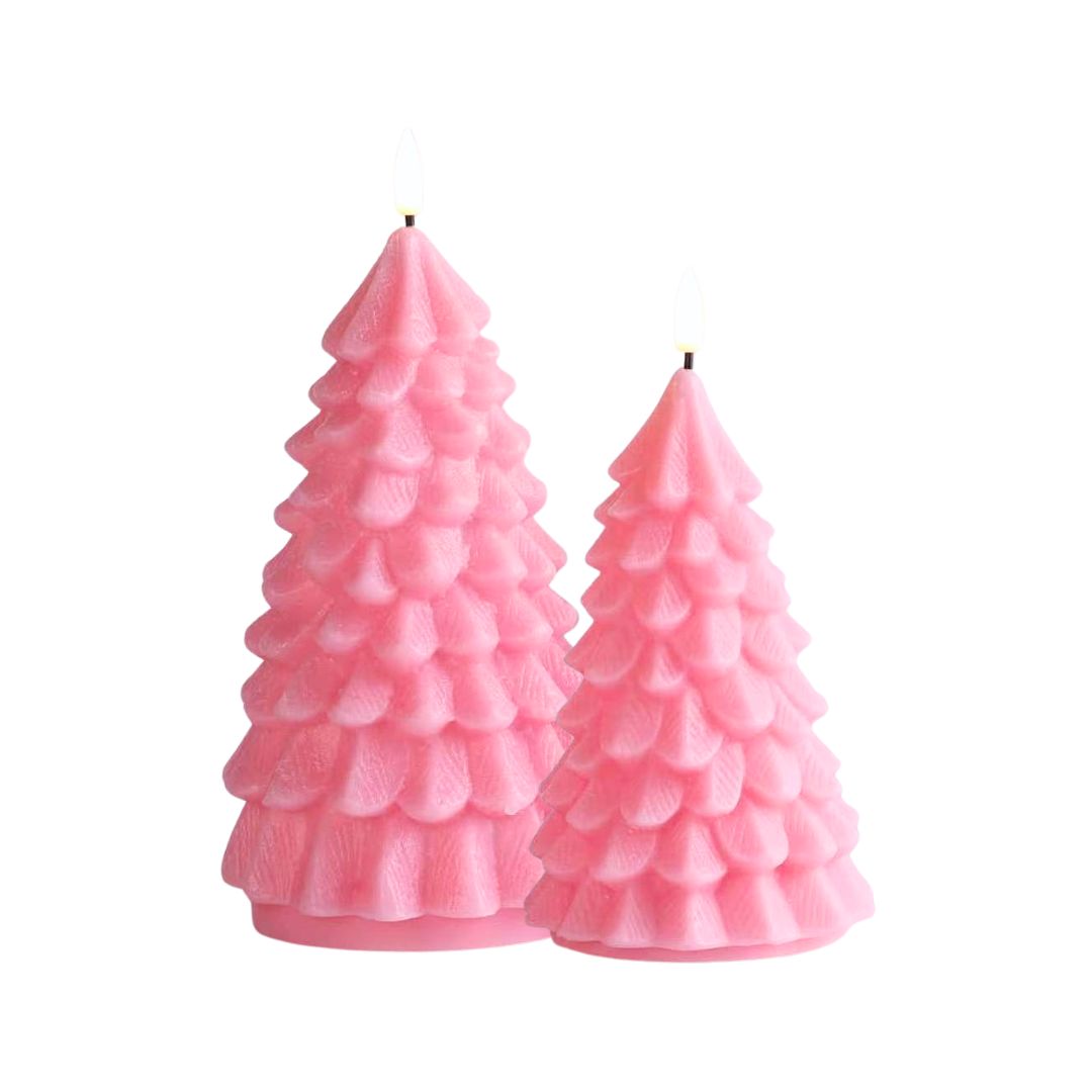 LED Kerstboomkaars Roze -set van 2