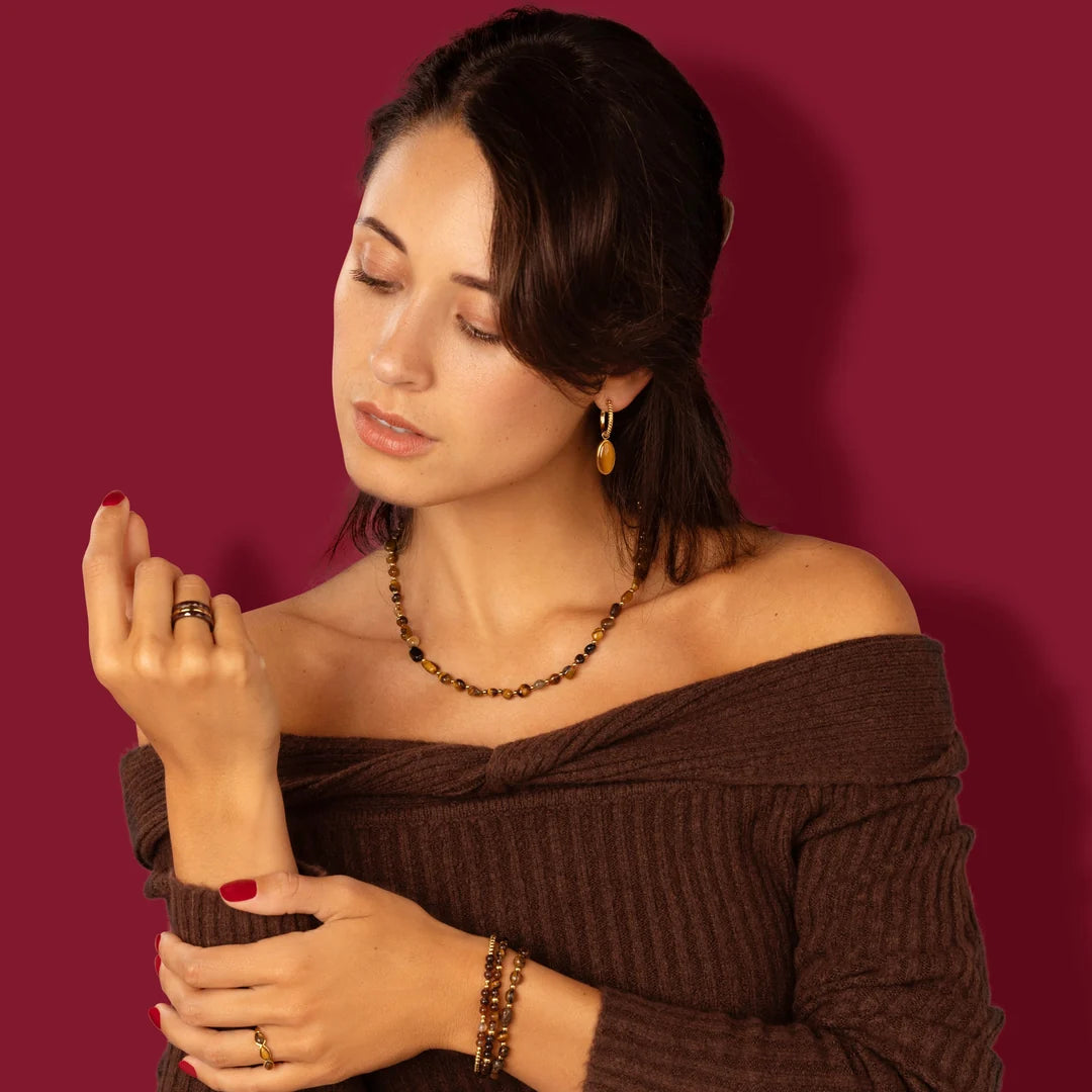 Ketting met organische vormen-Tijgeroog