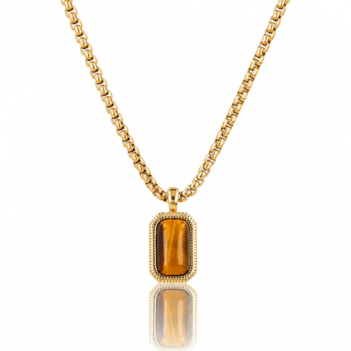 Tijgeroog ketting met Rechthoekige steen