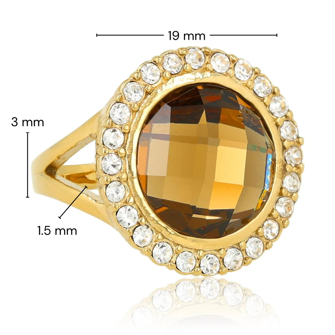 Smokey Topaz ring met glassteen & Zirkonia