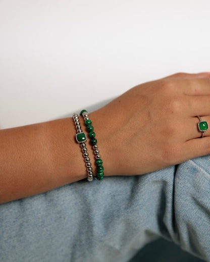 Malachiet armband goud/zilver