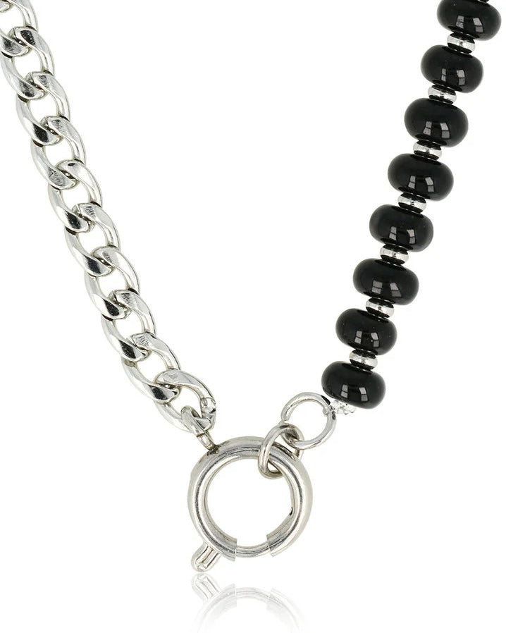 Onyx schakelketting zilver