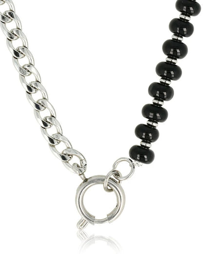 Onyx schakelketting zilver