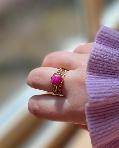Roze Agaat zegelring goud