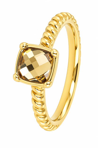 Geribbelde ring met vierkante glassteen Smokey Topaz