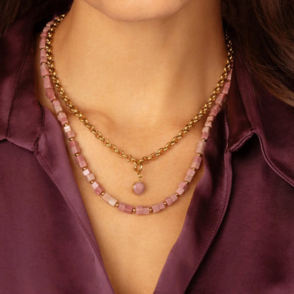 Ketting met vierkante kralen-Rhodoniet