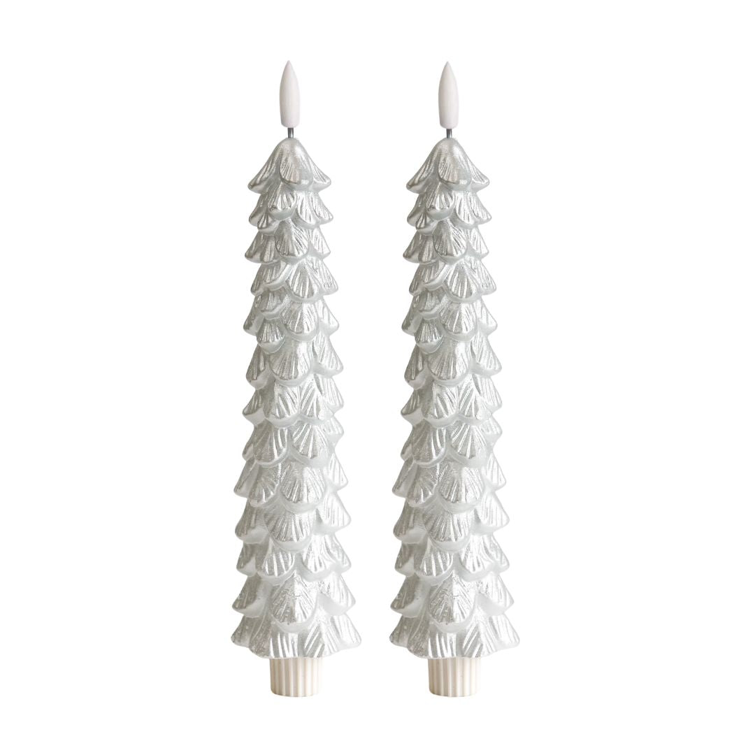 LED Kerstboomkaars Zilver -set van 2