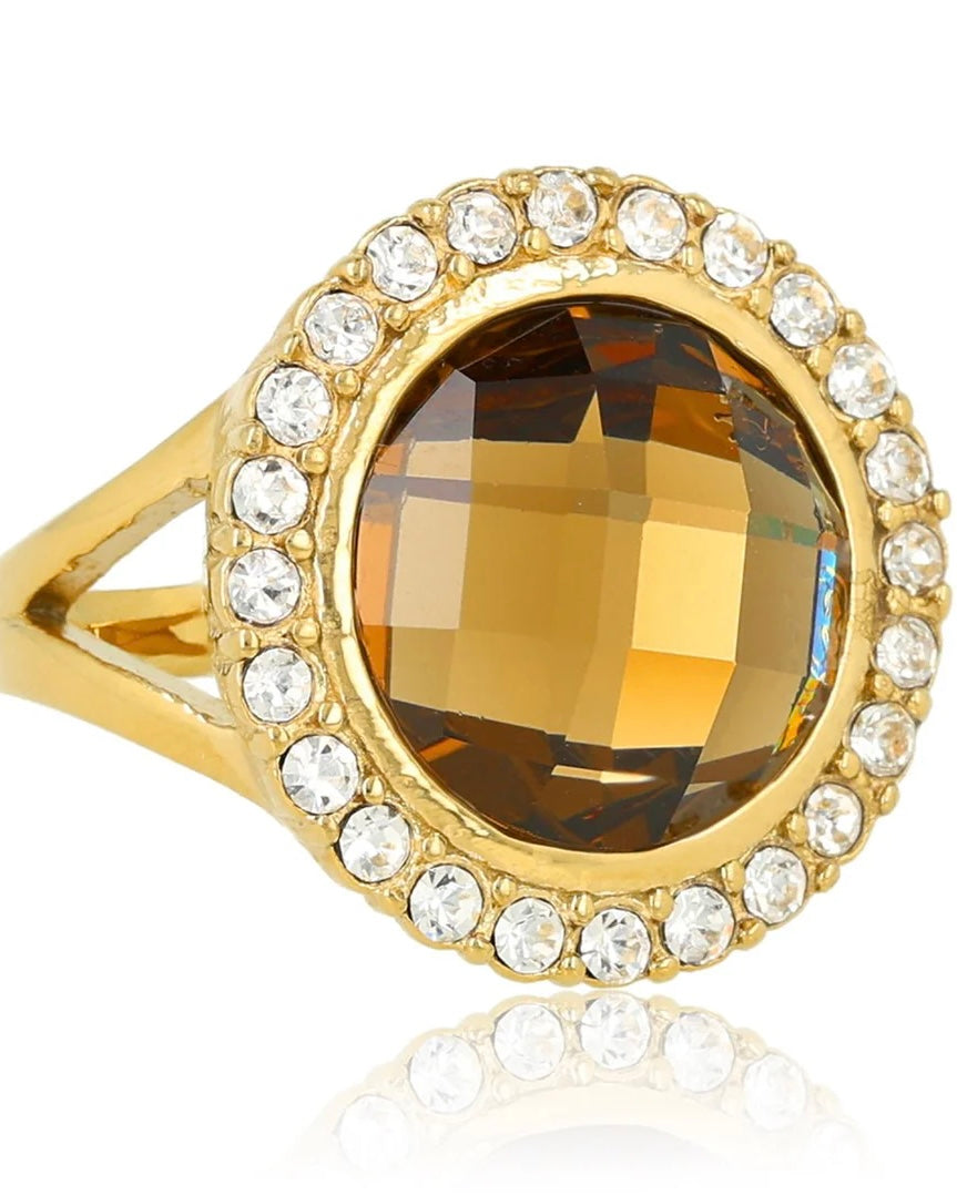 Smokey Topaz ring met glassteen & Zirkonia