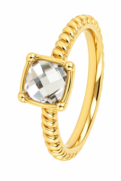 Geribbelde ring met vierkante glassteen Chrystal