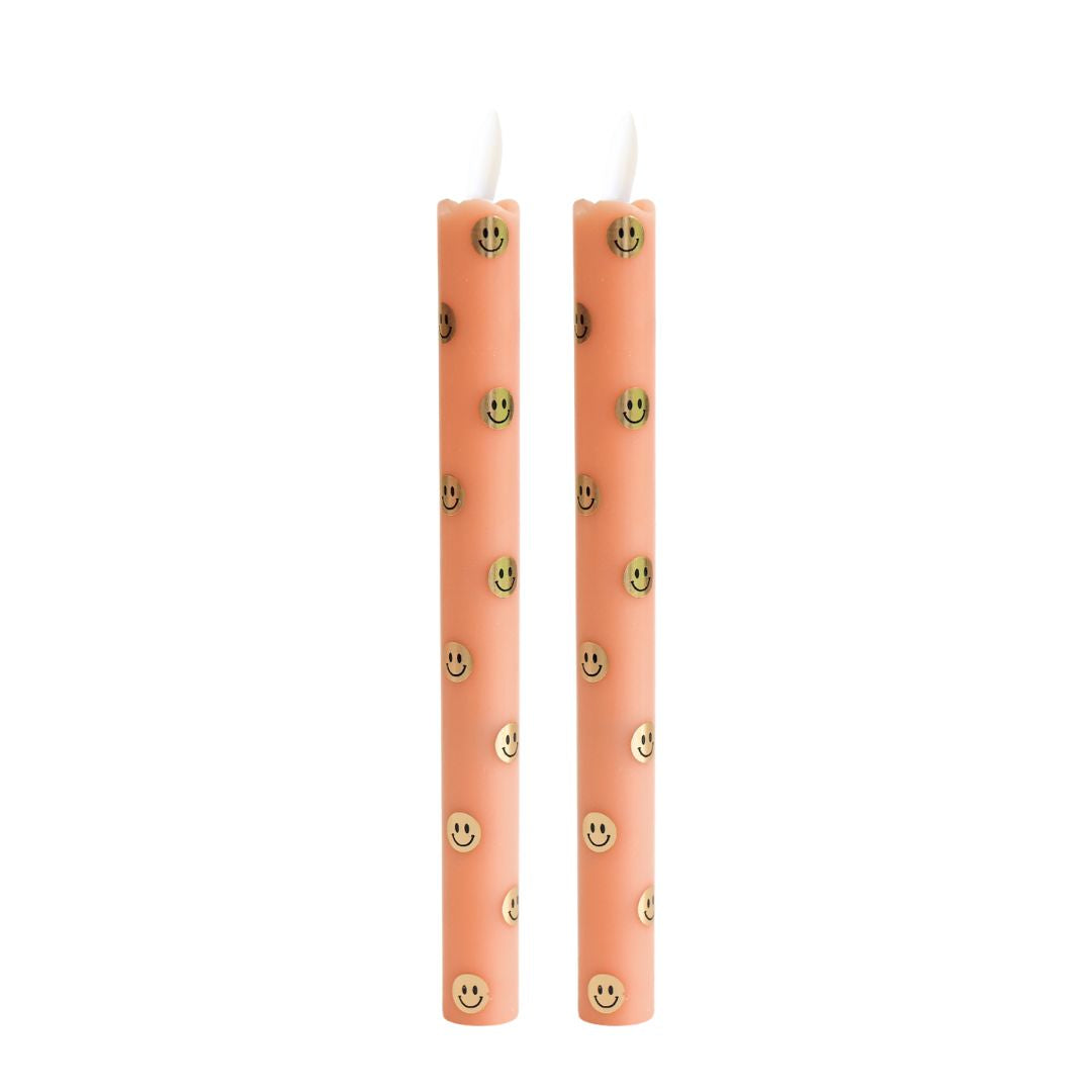 LED Pillar Candle Happy Orange-set van 2