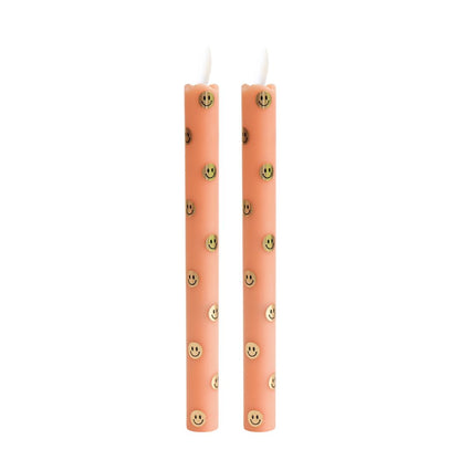 LED Pillar Candle Happy Orange-set van 2