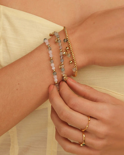 Elastische armband met ronde bedels en Groene Fluoriet