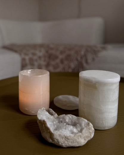 Luxe Onyx kaarshouder met deksel - wit of beige