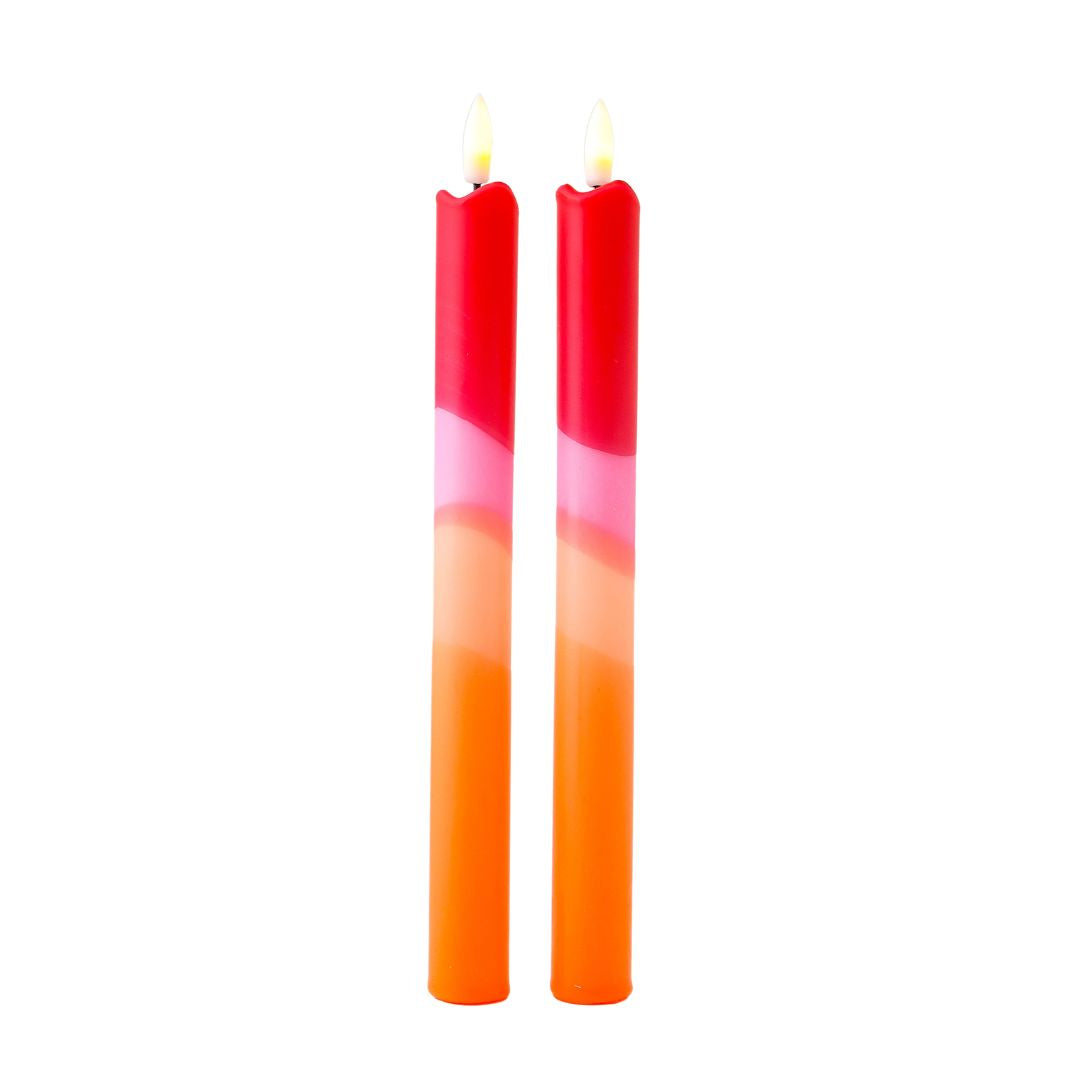 LED Pillar Candle Red Orange-set van 2