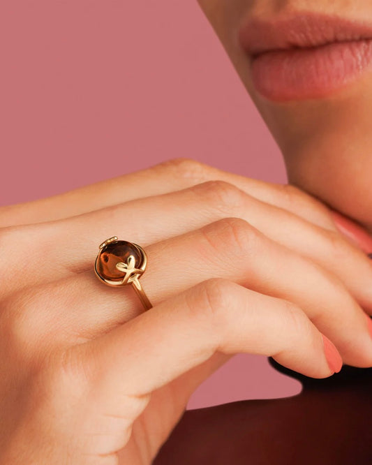 Amber ring ronde glassteen