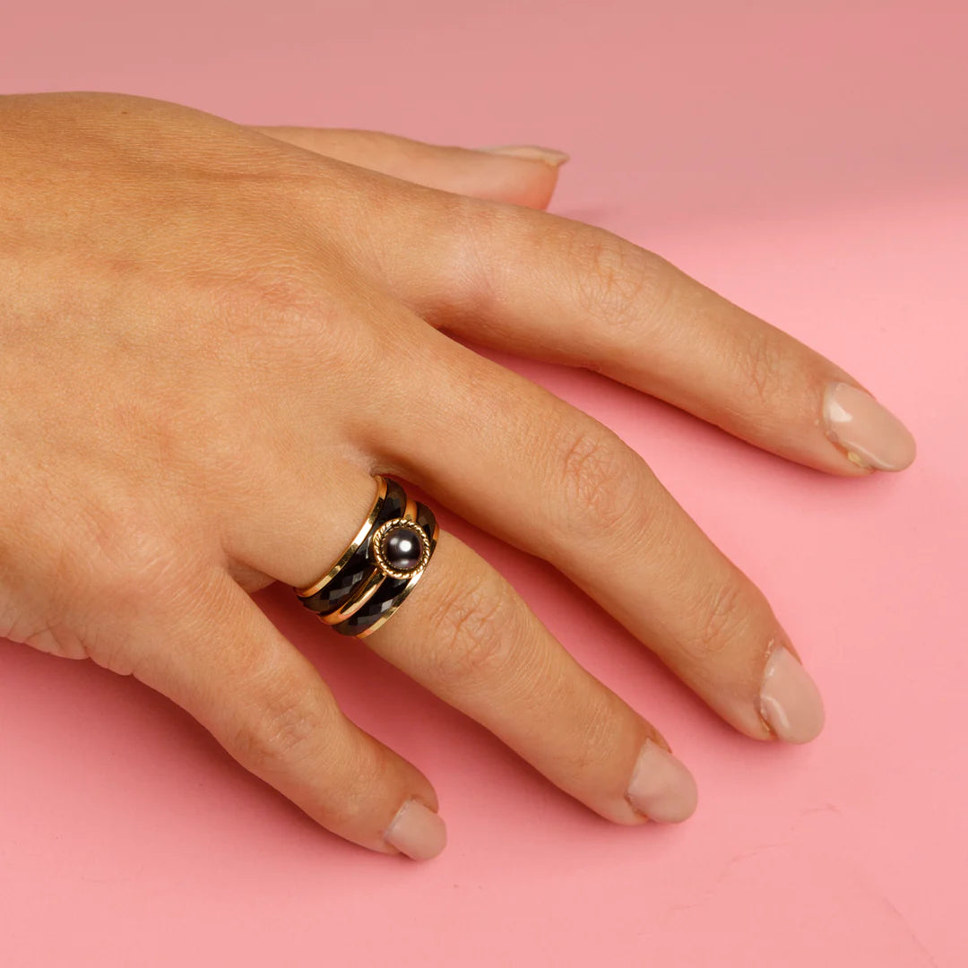 Keramiek ring facet geslepen Zwart