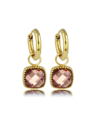 Oorbellen vierkant roze glassteen