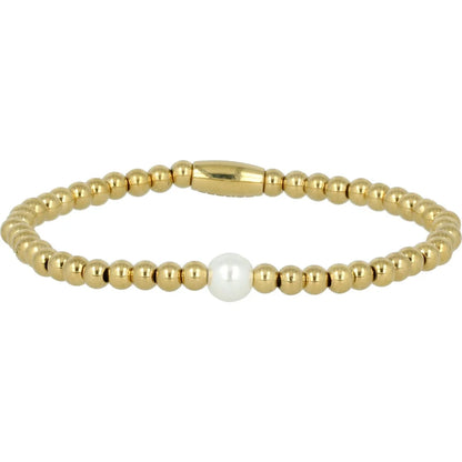 Gouden Kralenarmband met witte parel