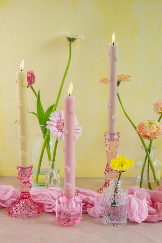 LED Pillar Candle 3D Floral Pink RC-set van 2
