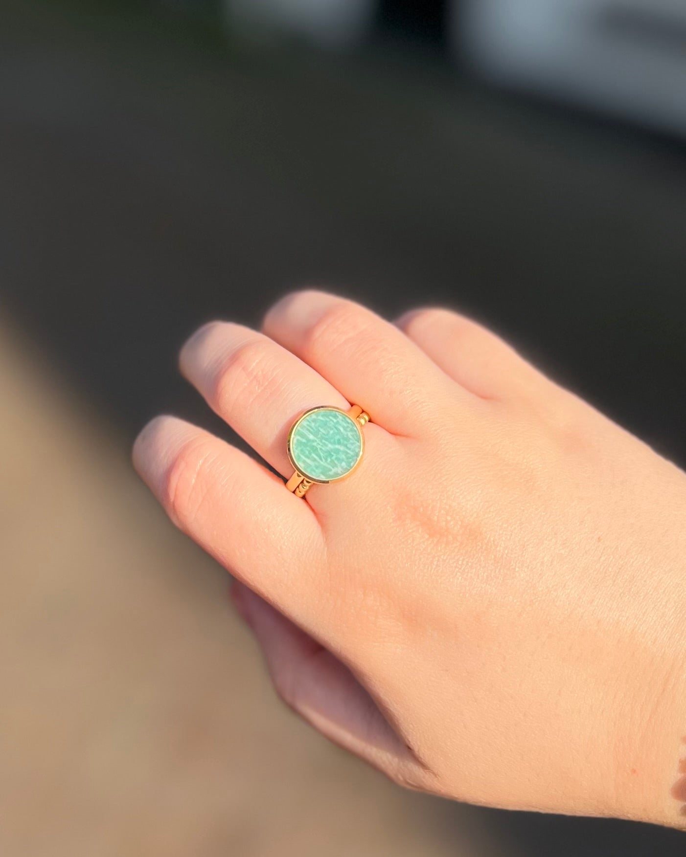 Amazoniet ring rond goud/zilver