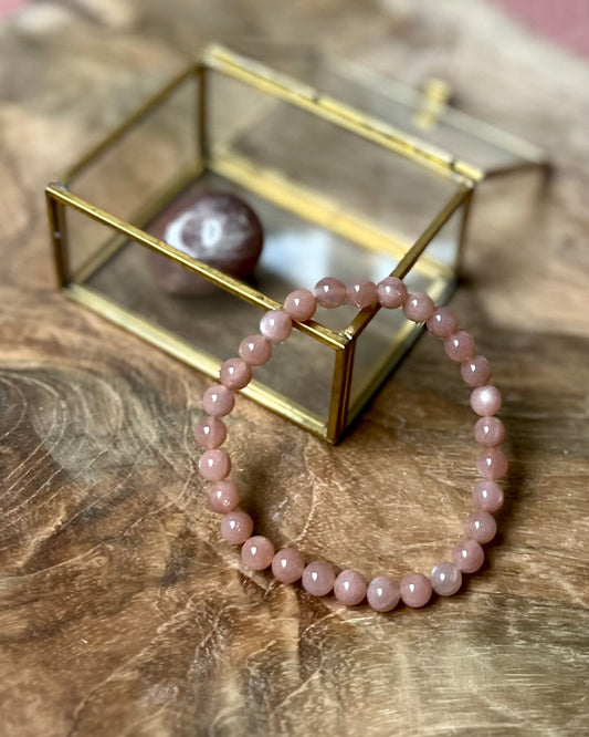 Roze Maansteen kralenarmband 6 mm