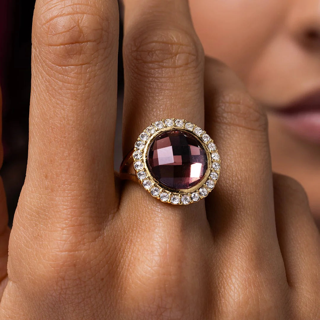 Ruby Wine ring met glassteen & Zirkonia