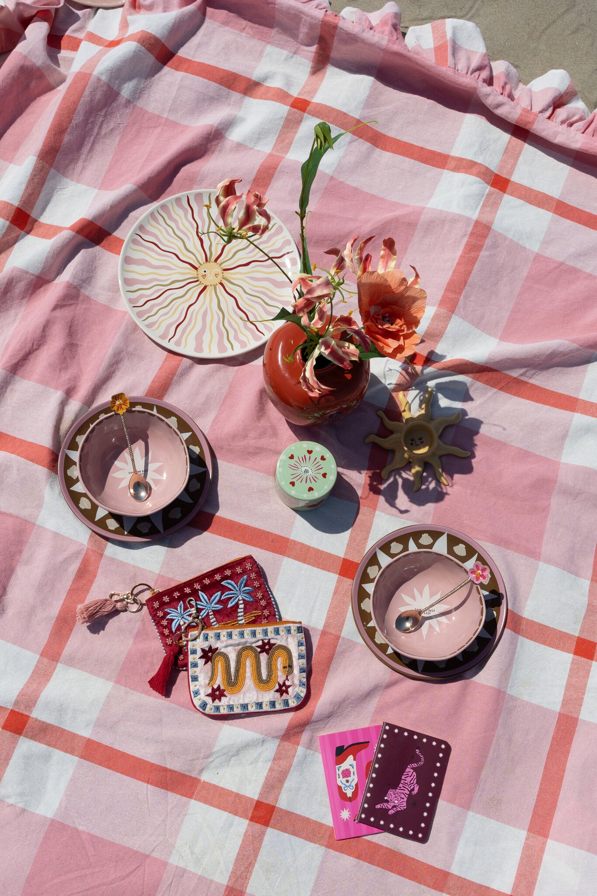 Groot rond bord roze zon