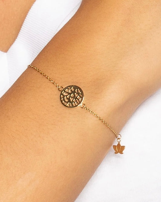 Verstelbare Gouden Armband met Lotusbloem Bedel