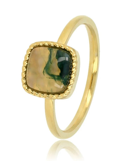 Mosagaat zegelring zilver/goud