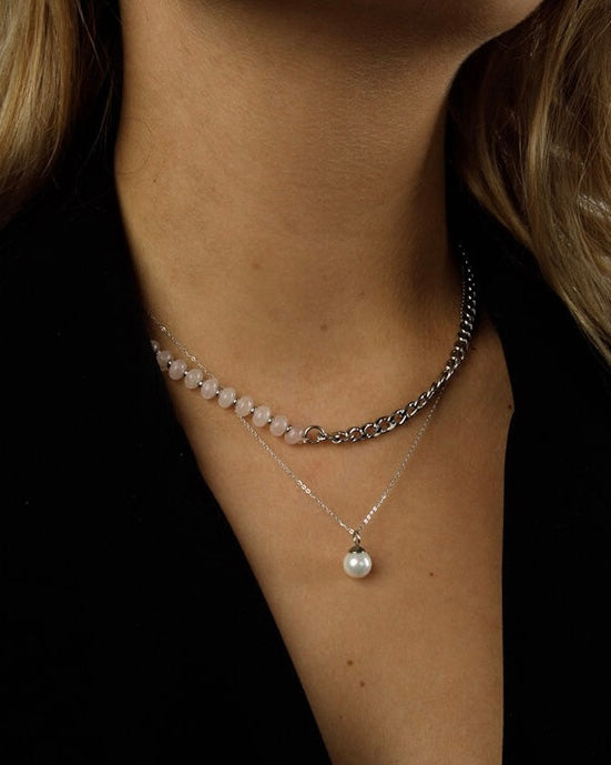 Rozekwarts schakelketting goud/zilver
