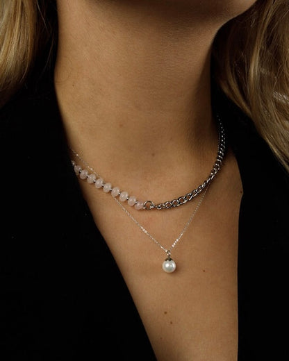 Rozekwarts schakelketting goud/zilver