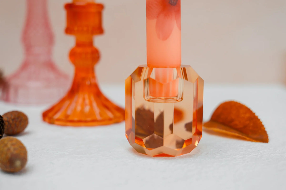 Candle Holder Glass Orange