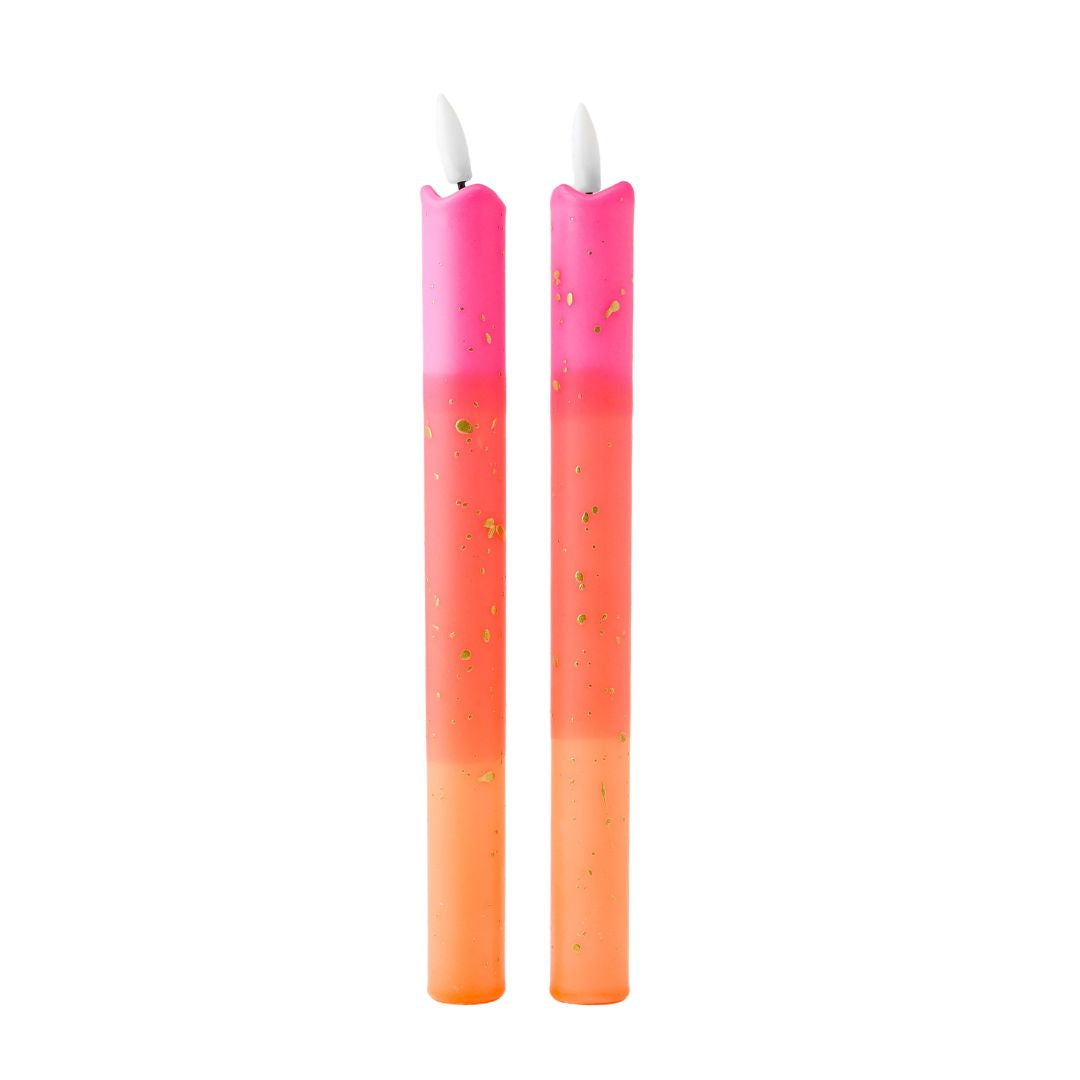 LED Pillar Candle Orange Gold-set van 2