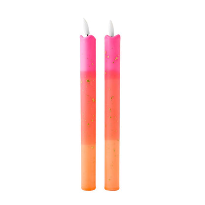 LED Pillar Candle Orange Gold-set van 2