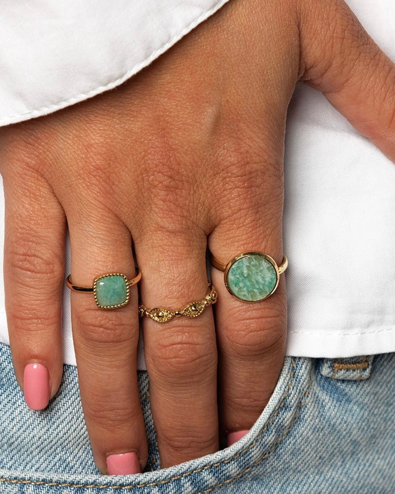 Amazoniet ring rond goud/zilver