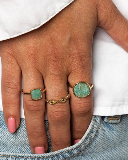 Amazoniet ring rond goud/zilver