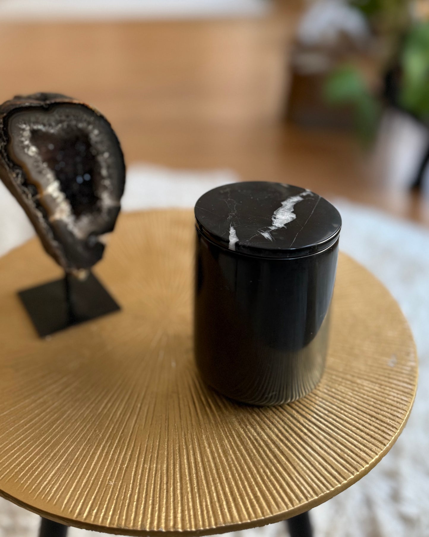 Luxe Onyx kaarshouder met deksel - zwart marmer