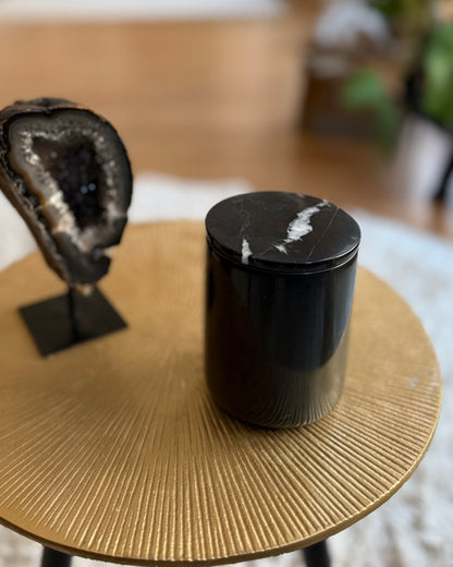 Luxe Onyx kaarshouder met deksel - zwart marmer