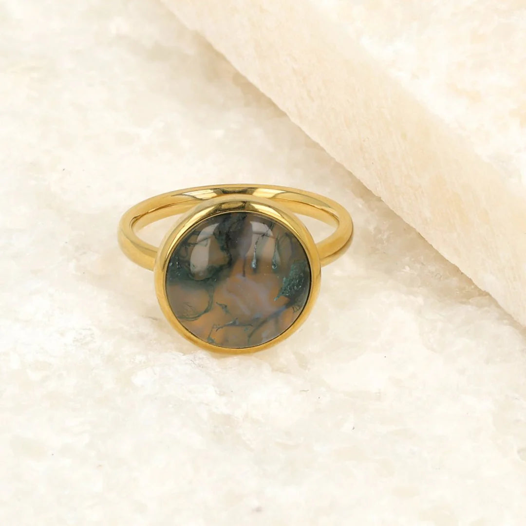 Mosagaat ring rond zilver/goud