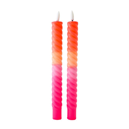 LED Swirl Candle Pink Orange-set van 2