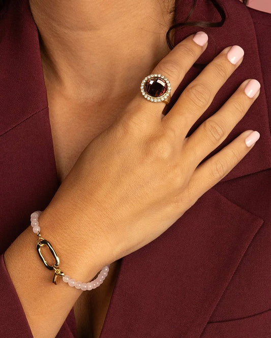 Ruby Wine ring met glassteen & Zirkonia