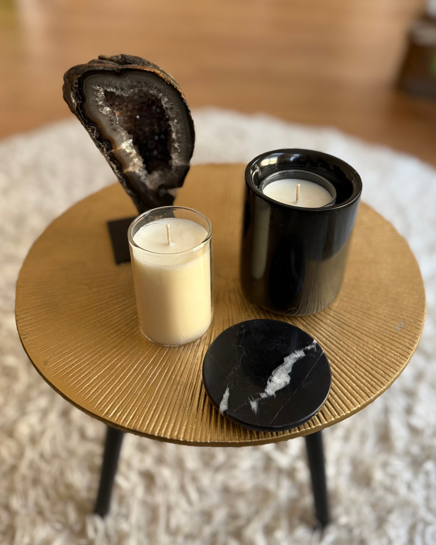 Luxe Onyx kaarshouder met deksel - zwart marmer