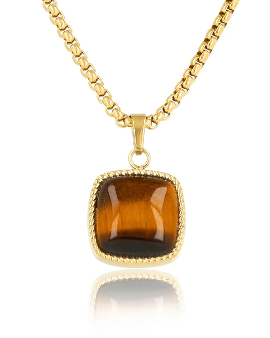 Tijgeroog vierkante ketting goud
