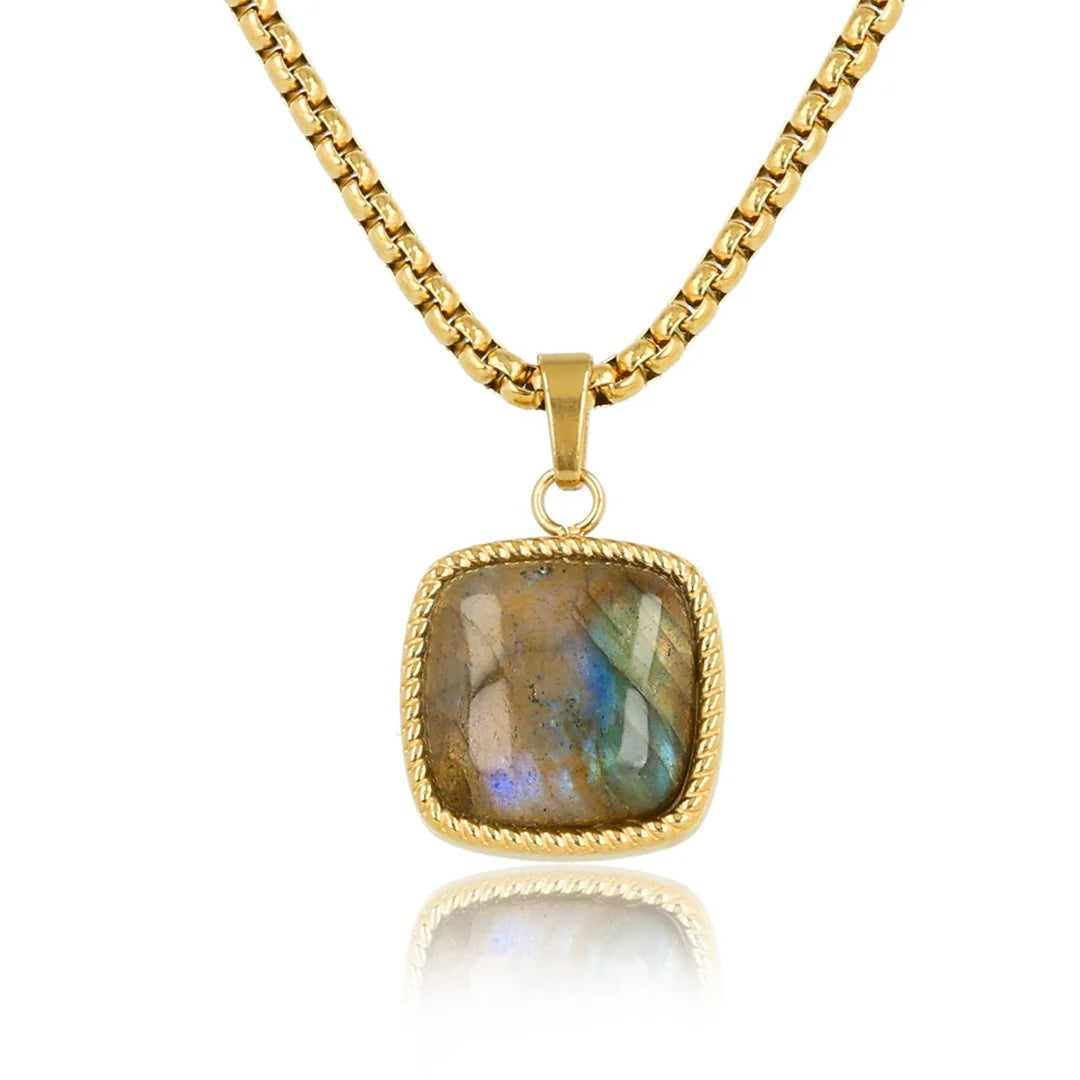 Labradoriet vierkante ketting goud