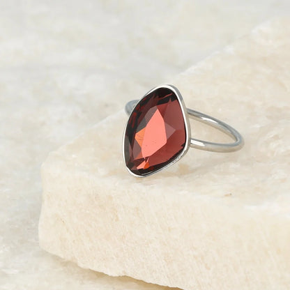 Zilveren ring Bordeaux glassteen