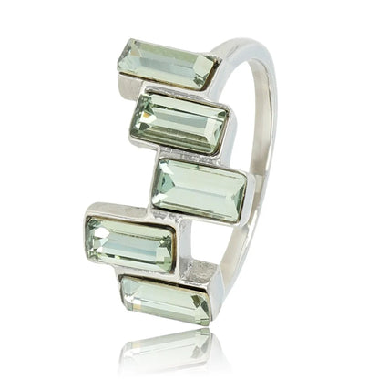 Zilveren designring - 5 blauwgroene kristalstenen - hypoallergeen